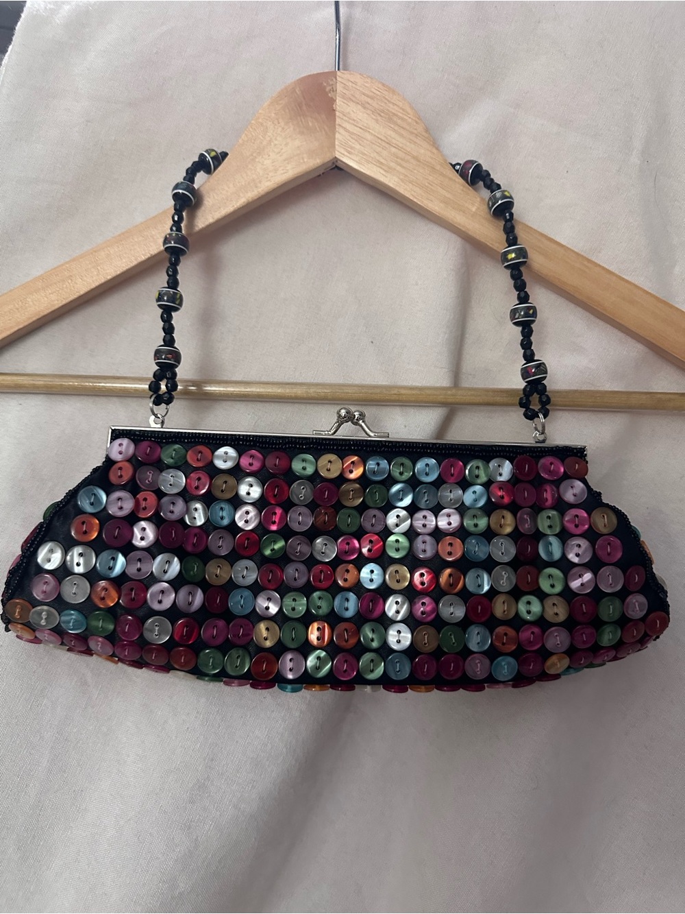 Vintage Multicolor Beaded Button Evening Clutch Shoulder Bag
